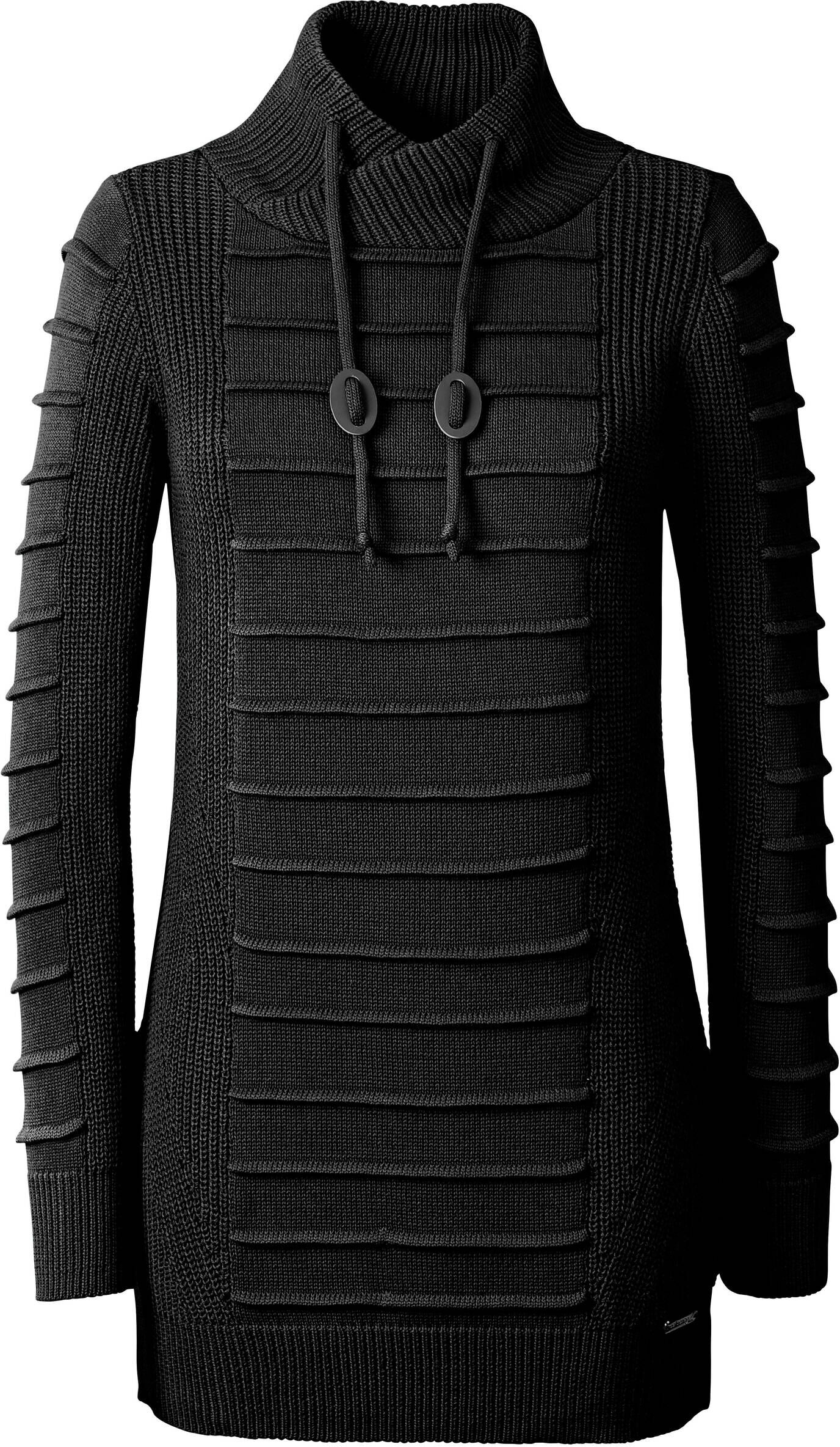 Strickpullover WITT "Longpullover Longpullover mit Struktur-Partien", Damen, Gr. 42, schwarz, Strick, , Sportlich, Pullover Strickpullover