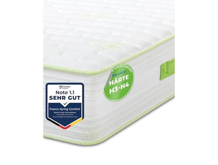 FRANCO Spring Comfort hart Federkernmatratze 90x200 cm Härtegrad 3-4 - Höhe 22 cm - mit Aloe Vera waschbarer Bezug & atmungsaktiven 3D-Gewebe - Antiallergen Bonellfederkernmatratze bis 140kg