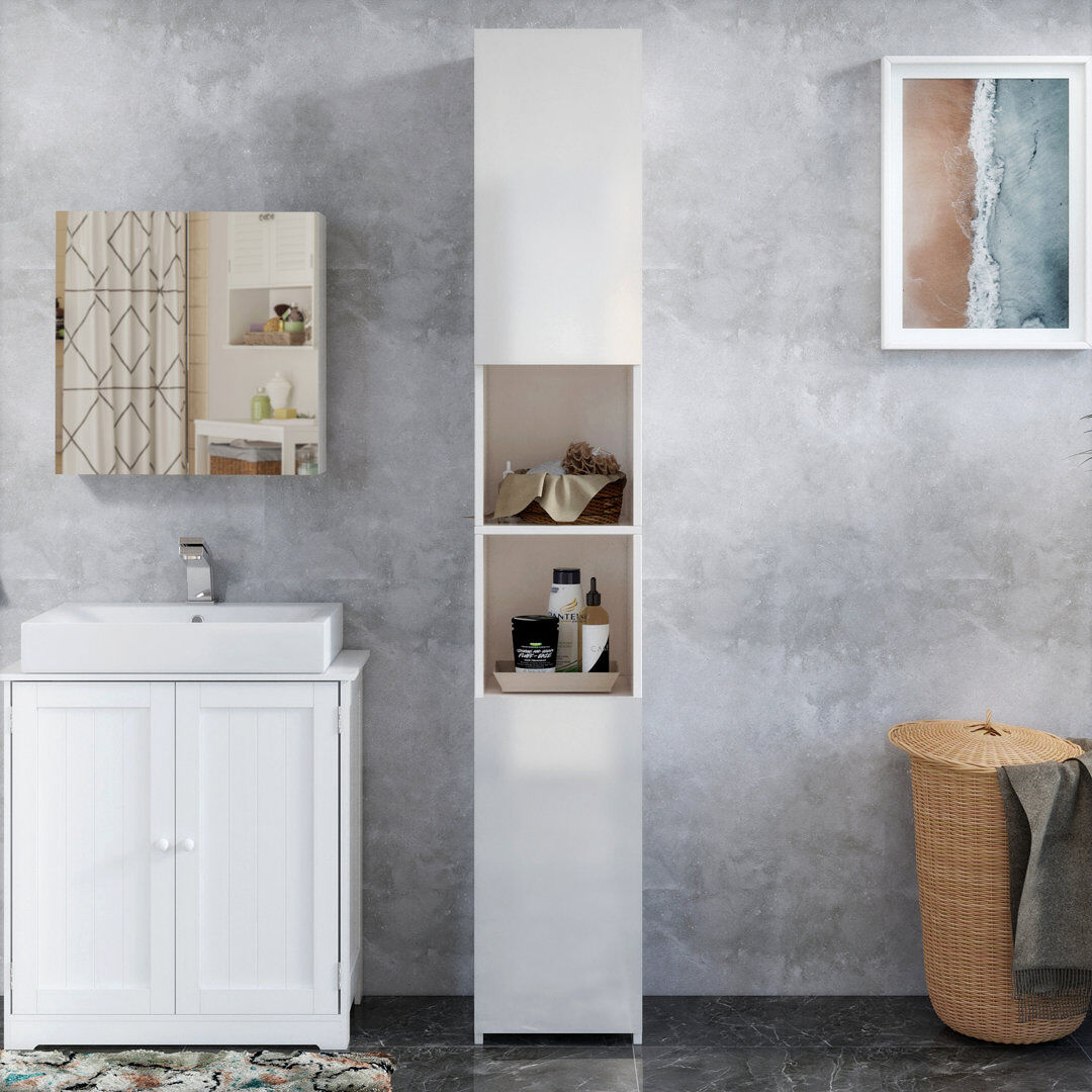 Ebern Designs Estenphile Freestanding Linen Cabinet 183.5cm H X 30cm W X 30cm D