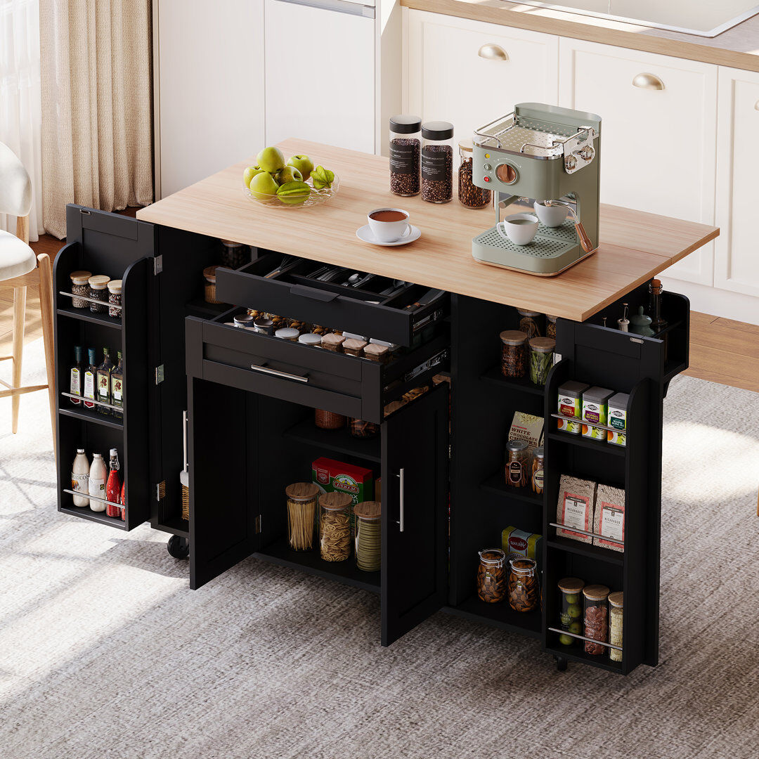 Direct Wicker 92 cm W Kitchen Island with Top Black 92cm W X 136cm D