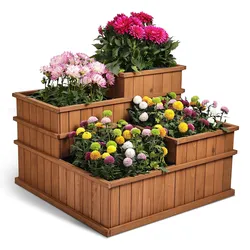needs&wants® Multi Hochbeet mit 4 Pflanzkästen quadratisch aus Holz für Garten Balkon Terrasse, 4er Pflanzbeet Blumenbeet niedrig mit Folie, 81 x 81 x 61 cm, braun