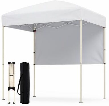 Costway 6 x 4 FT Pop-Up Canopy Tent with 1 Half Sidewall Easy Setup Folding Outdoor Sun Shelter-White
