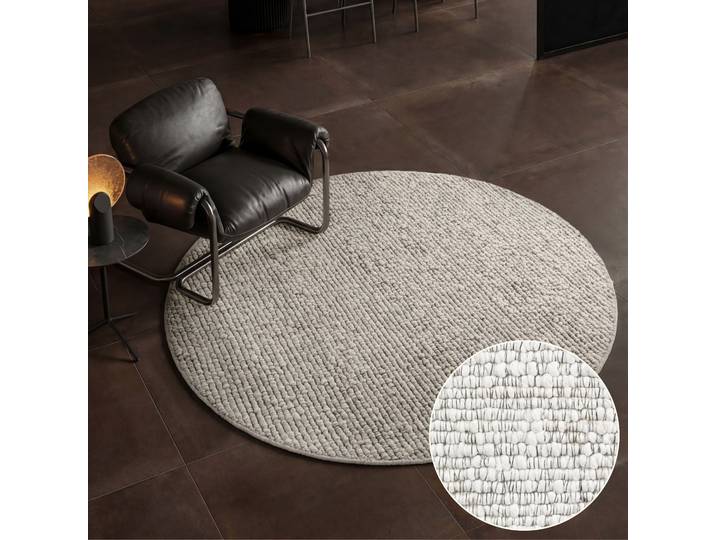 Teppich VILLEROY & BOCH Woll-Optik Teppich Wilma , grau (creme multifarben), H:8mm Ø:200cm, Baumwolle, Polyester, Teppiche, Teppich, Handgemacht, Woll-Optik, Weich, Meliert, Wohnzimmer, Schlafzimmer
