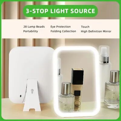 Perfect Picks Market Rechargeable LED Makeup Mirror With Touch Screen & Light Modes Folding Vanity Mirror white