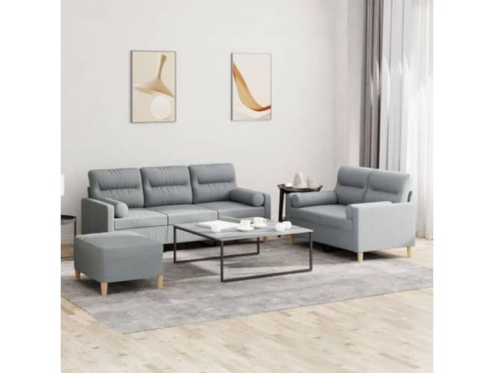 SECOLI Sofa Set 3 2 1 Wohnzimmer Sofas Set 3 Sitzer + 2 Sitzer+ Fußhocker Sofagarnituren Sofa Wohnzimmer Sofas & couches 3 2 1 set-Hellgrau-Stoff-3-tlg