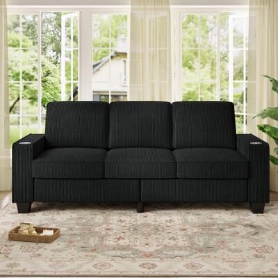 Kodotan sofa Modern 3 Seater Couch Furniture with Cup Holders on Both Sides,Soft Corduroy Sofa for Living Rooms, Apartments and Office
