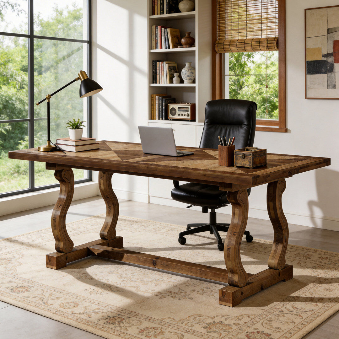 Blue Elephant Solid Wood Executive Desk Brown 74.9cm H X 160cm W X 80cm D