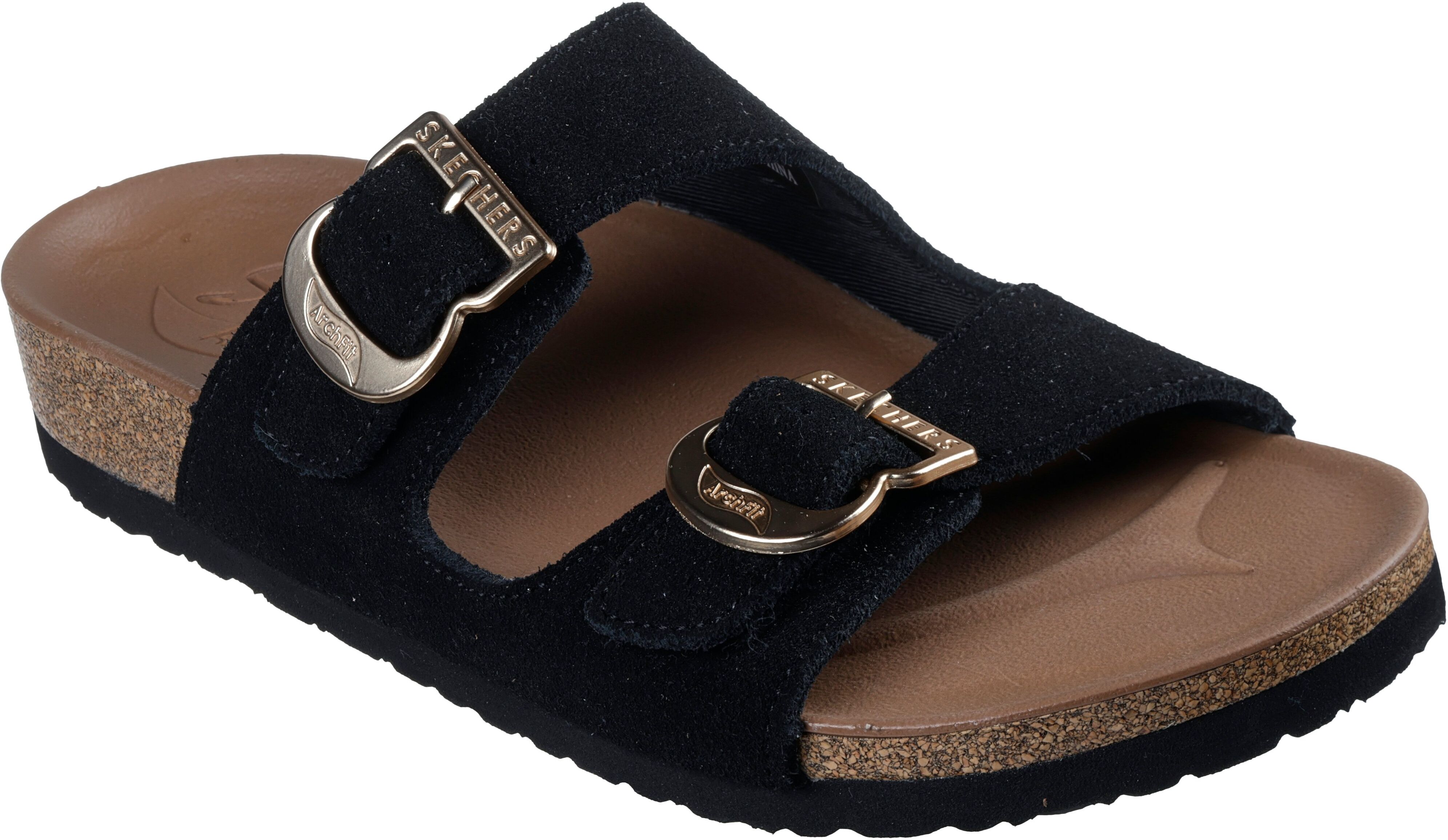 Pantolette SKECHERS "ARCH FIT GRANOLA-BOHO CHIC", Damen, Gr. 36, Textil, schwarz, Leder, Schuhe Pantolette, Sommerschuh, Strandschuh, Hausschuh, Sandale mit Luxe Foam Fussbett schwarz 36, Textil