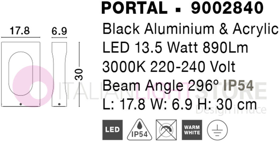 Portal Lampione Led H. 30 Illuminazione Giardino Ip54 Design Moderno