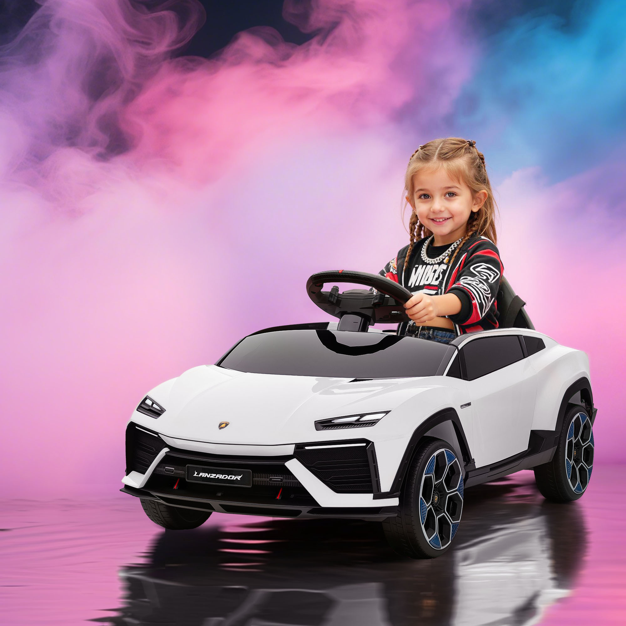 Aiyaplay Macchina Elettrica per Bambini Licenza Lamborghini con Clacson e Telecomando, 101.5x49x43 cm, Bianca   Aosom Italy
