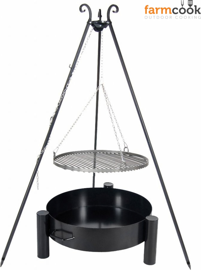 Farmcook E00762 Schwenkgrill mit Dreibein VIKING (Rost aus Rohstahl+Dreibein+Feuerschale Pan 33) ; Rost (Durchmesser): 50cm ; Feuerschale (Durchmesser): 60cm ; Höhe: 180cm