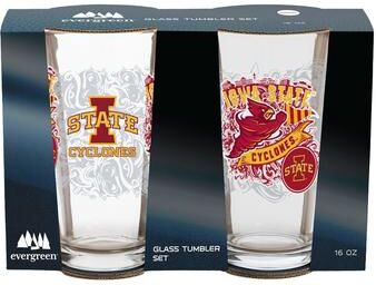 Evergreen Iowa State University 16 oz Pint Glasses, Set of 2 - 16 oz