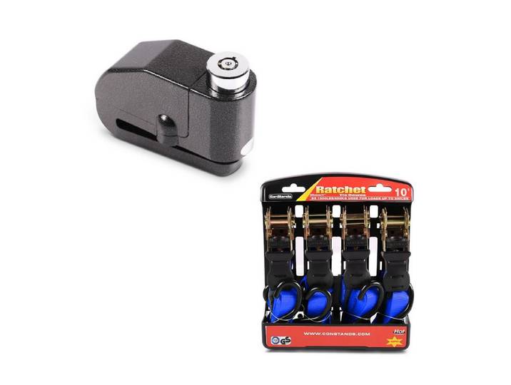 Motea Sitzbank Set Bremsscheibenschloss + Spanngurt S2
