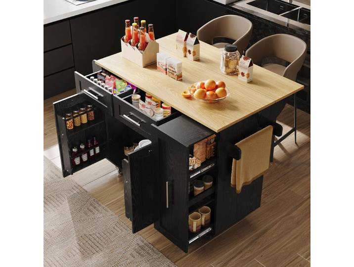 Île de cuisine moderne Armoire de cuisine Fourgon-restaurant avec masquage en bois Pour salle à manger Noir Armoire buffet