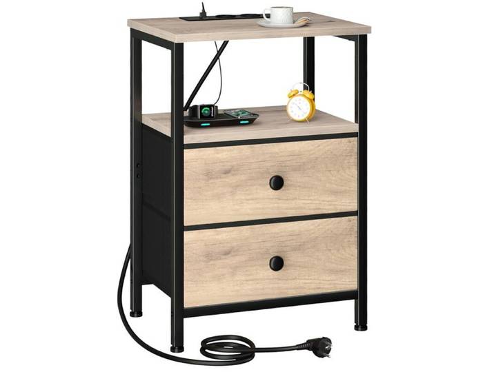 Table de chevet industrielle en bois - avec prise électrique intégrée