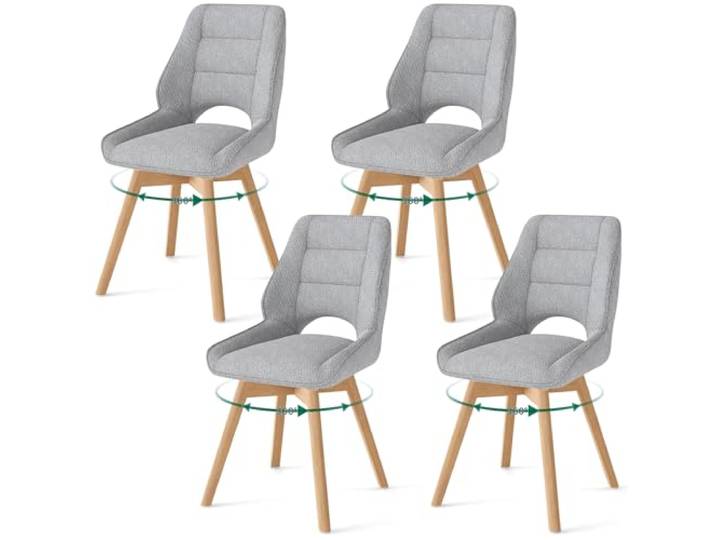 WAFTING 4er Set Drehbar Esszimmerstühle mit Holzbeine,Hellgrau Nordische Stühle Esszimmer mit Ausgesparter Rückenlehne, Massivbuchenbeine Stabil Für Esszimmer, Küche, Wohnzimmer