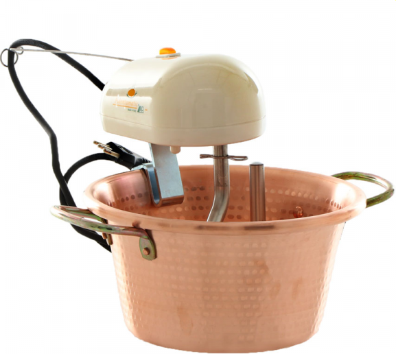 LAR Casalinghi LAR Polentamatic - Elektrischer Rührtopf für Polenta aus gehämmertem Kupfer mit flachem Boden - 4,5L - max. 8W