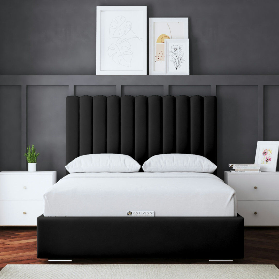 DS Living Panel Ottoman Bed with Headboard Midnight Black Double (4'6)
