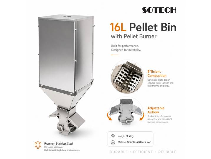 Brûleur à granulés 16L pour l'extérieur, brûleur à particules en acier inoxydable, Performance plus longue durée, brûleur granulaire de grande capacité, chauffage de tente
