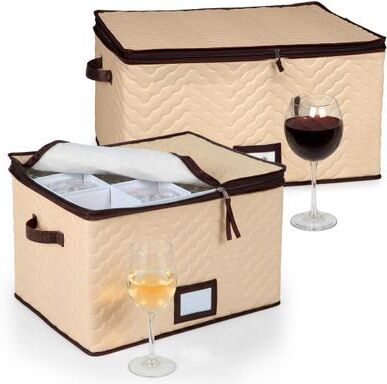 HOLDN’ STORAGE HOLDN' STORAGE Wine Glass Storage Box with Dividers, Stemware Storage Case, Durable Quilted Microfiber Bin with Carry Handles