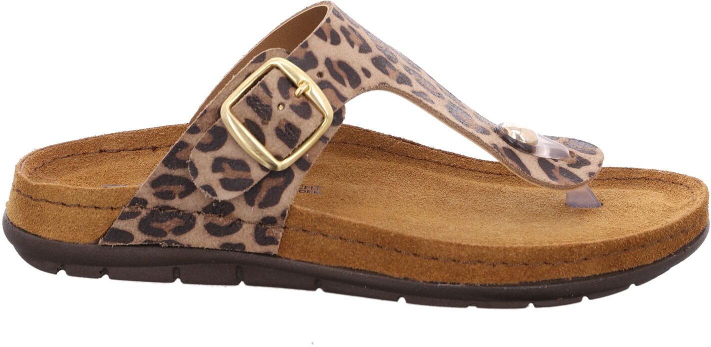 Zehentrenner ROHDE "EASYS N44", Damen, Gr. 42, braun (leo), Lederimitat, Schuhe Zehentrenner, Sommerschuh, Strandschuh mit Leo-Muster leo 42