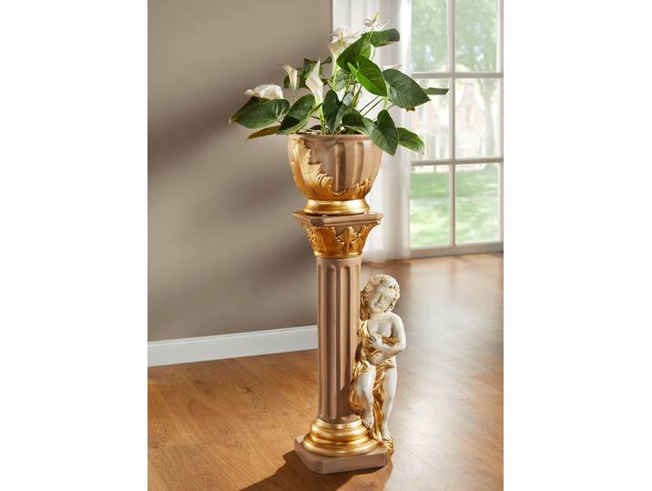 Handbemalte Säule mit Übertopf, Beige-Gold