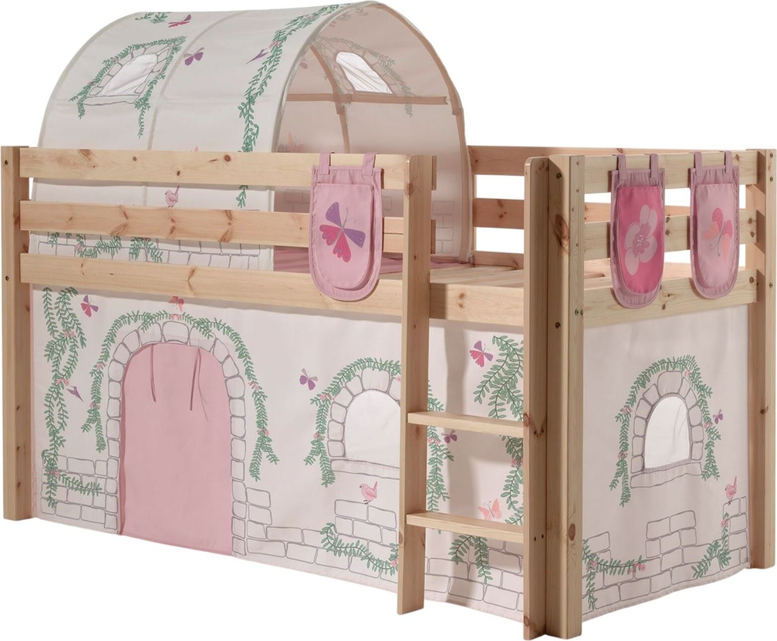 Kinderbett Karolina 210x114x106 Massivholz Natur Textilset Burg 4