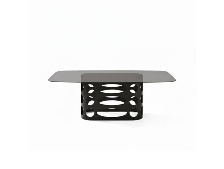 Table fixe en verre gris 210 x 110 cm, hauteur 75 cm