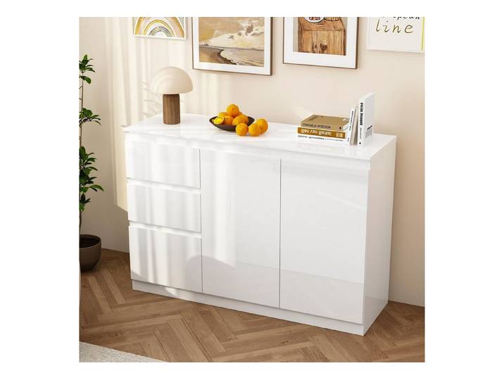 FUFU&GAGA Kommode Weiß PET Hochglanz Serie, 80-180 cm breit, Kommode Modern