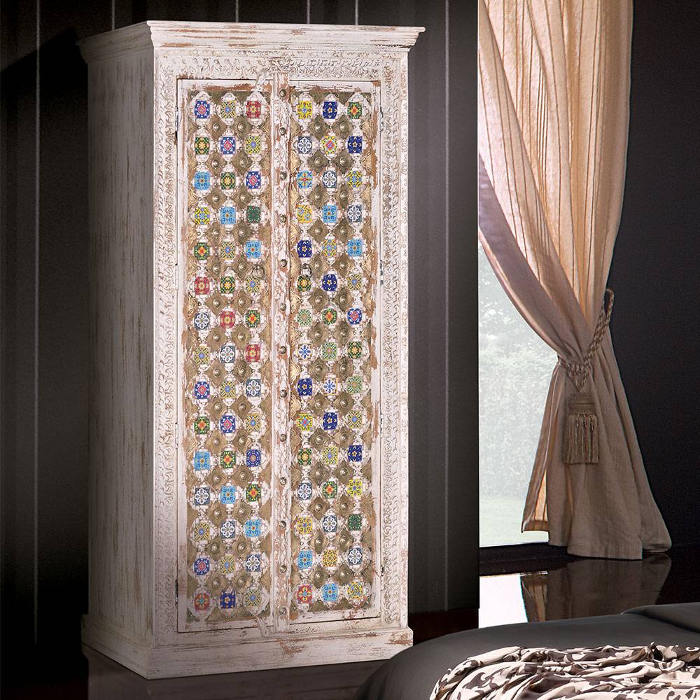 Pharao24.de Holzschrank Massivholzschrank im Shabby Chic Stil mit Massivholz Türen