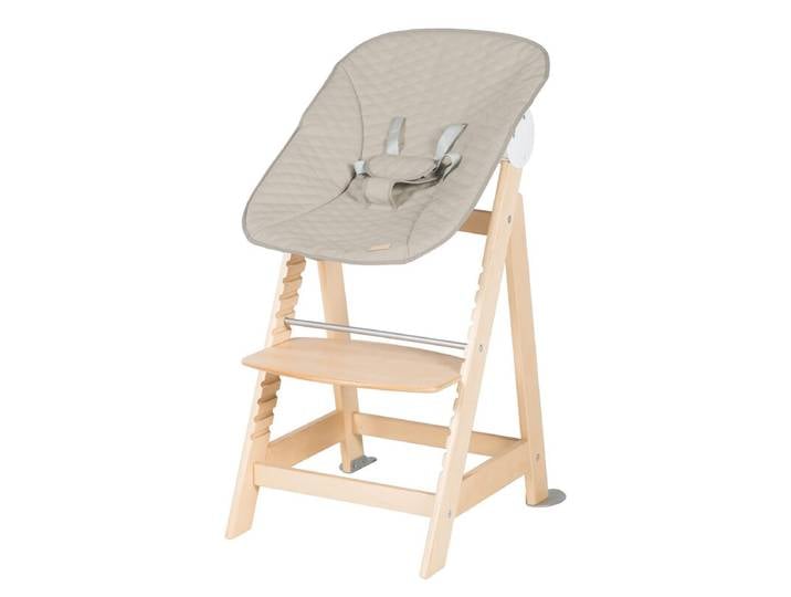 roba Born Up Chaise Haute de Croissance 2-en-1 avec Transat Bébé Inclinable Matelassé Gris (Bois Naturel/Effet Cuir Imperméable)