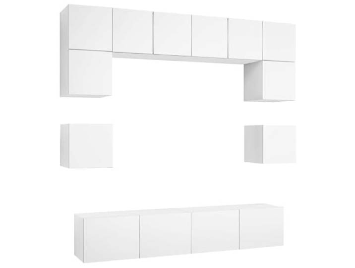 HFXHIJXQ 8-TLG. TV-Schrank Set Wandmontage Weiß Holzwerkstoff Wandhängende Möbel für Wohnzimmer und Schlafzimmer bieten reichlich Platz, pflegeleicht und flexibel montierbar.
