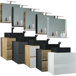VCM 3-tlg. Waschplatz Waschtisch   schwarzes Waschbecken Unterschrank Breite 60 cm    Badmöbel Set mit Schubladen Spiegel   Lendas S BL