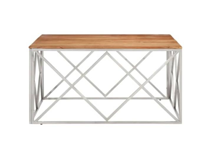 KTHLBRH Couchtisch Silber Edelstahl 100 x 100 x 50 cm Tischplatte aus massivem Akazienholz, robuste Struktur, einfache Reinigung, modernes Design