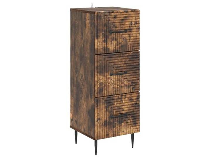 Schubladenschrank, Vintage, Holz, Technik, Schwarz, 33 x 34,5 x 89,5 cm Mehrzweck-Aufbewahrungsmöbel, leichtgängige Schubladen, stabile schwarze Füße, Metallstangengriffe, Wartung durch