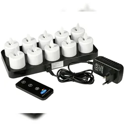 Duni LED Set Moving Flame, wiederaufladbar, Warm White, 10 Stück 38 x Ø 36 mm 25 Std. Weiß, 1 Stk/Krt (1 x 1 Stk)