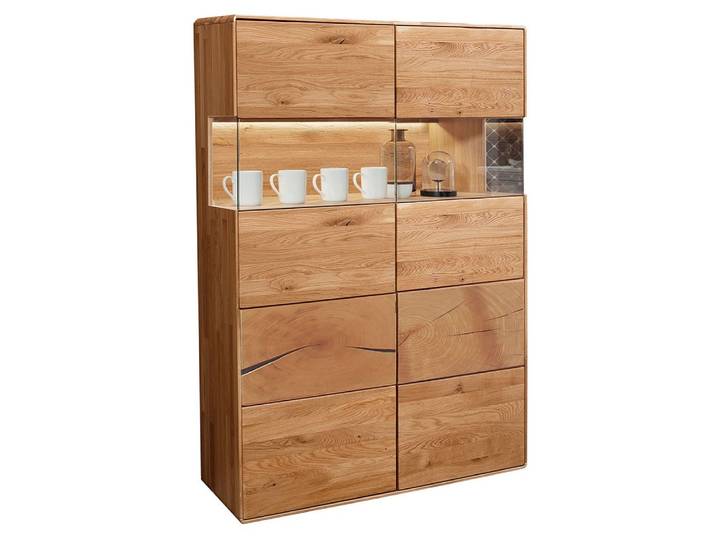 Lomadox Highboard WESTON-69, Massivholz Wildeiche geölt 100 cm grifflos Push-to-Open