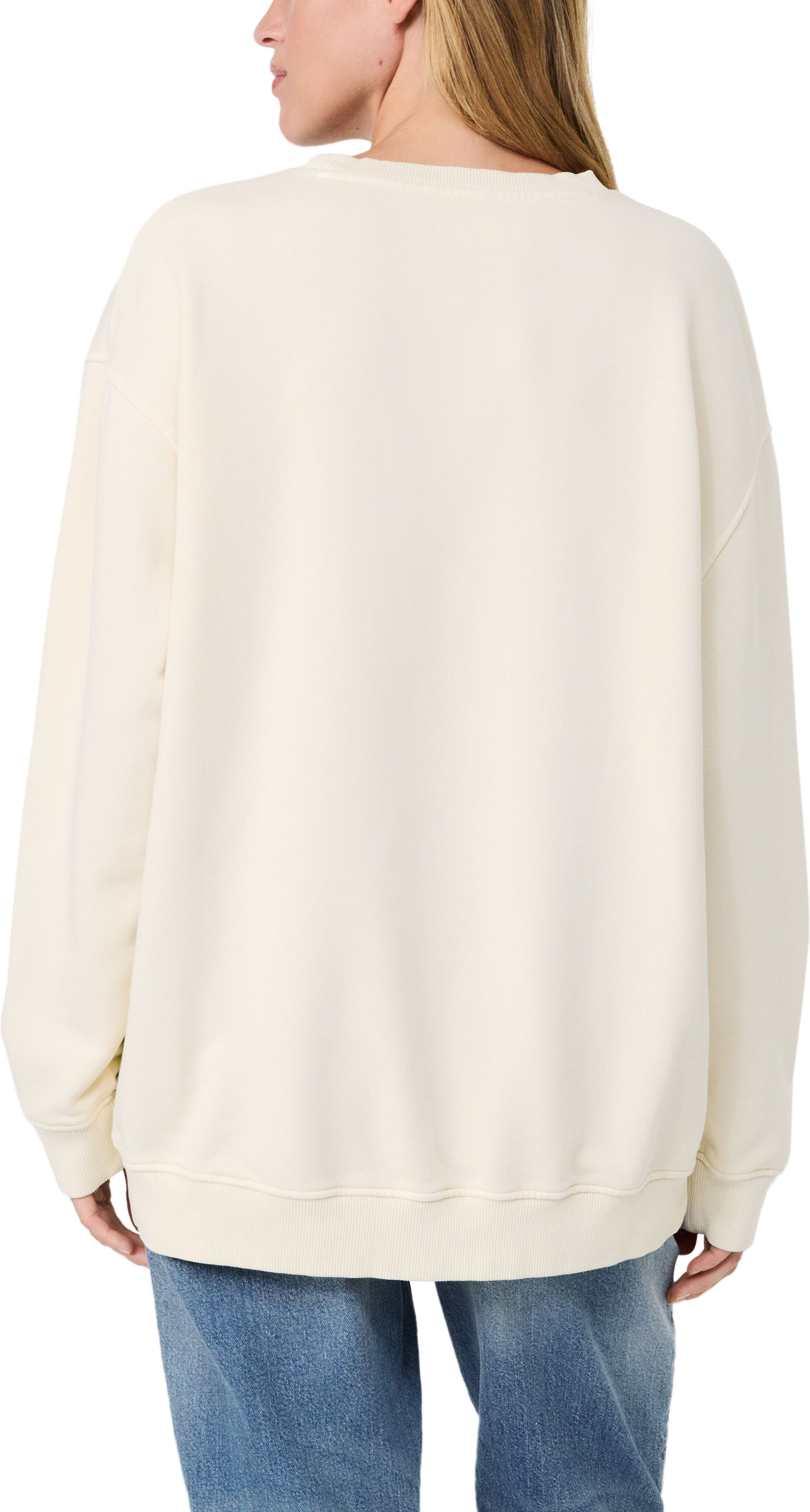 Sweater S.OLIVER "s.Oliver X Heidi Klum Logo Sweater Uni", Damen, Gr. 34, almond, Sweatware, Obermaterial: 80% Baumwolle, 20% Polyester, bedruckt, bequem hüftbedeckend, Rundhals, Bündchen, Sweatshirts Sweater, mit Logo-Print almond 34