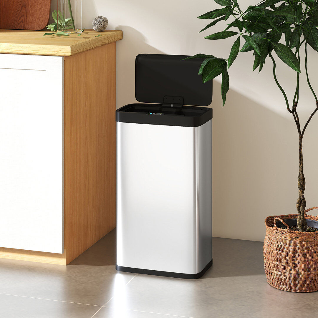 HOMCOM 45L Sensor Bin, Stainless Steel Kitchen Bin with Automatic Close Silver 45L