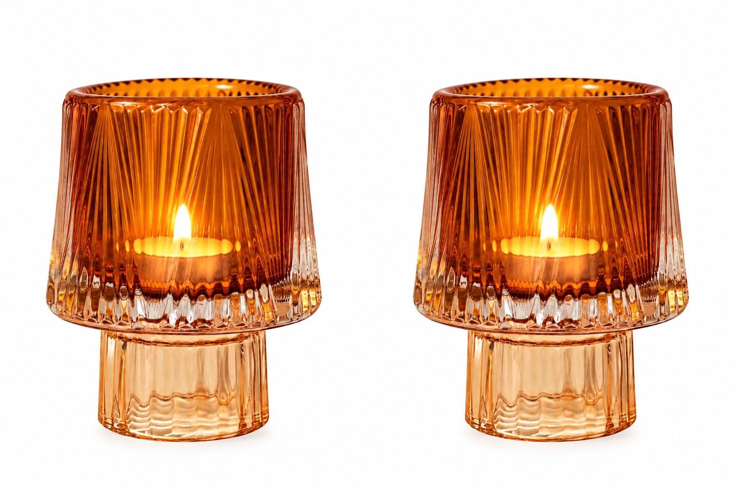WinQ Waxinelichthouders Glas Amber – Set van 2