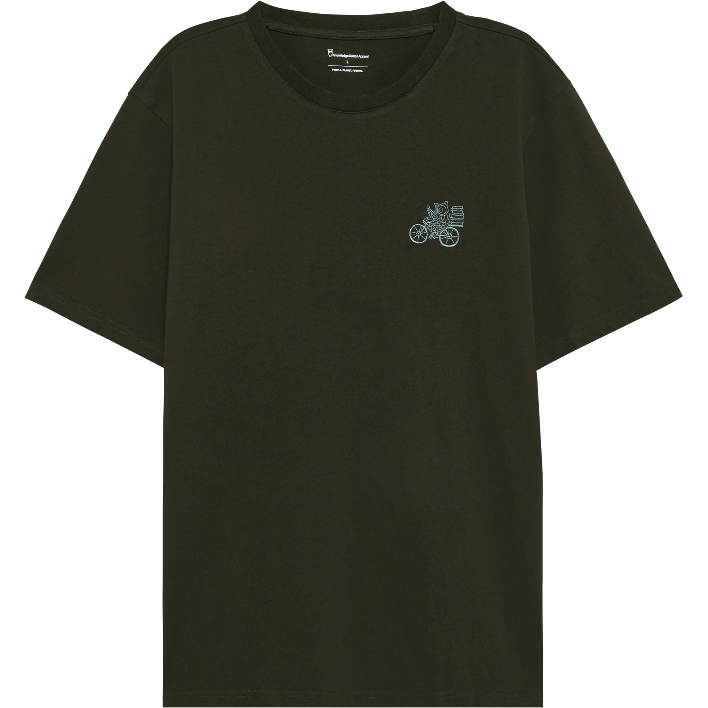 KnowledgeCotton Apparel Chest Embroidery Herren T-Shirts oliv Größe M Lifestyle Hautfreundlich