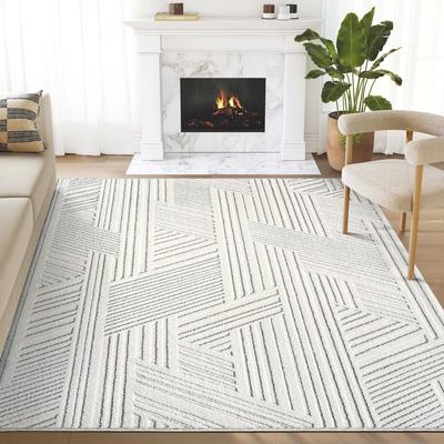 Abani Rugs Abani Cozy COZ130A Modern Cream Grey Criss Cross Intertwined Lines Area Rug