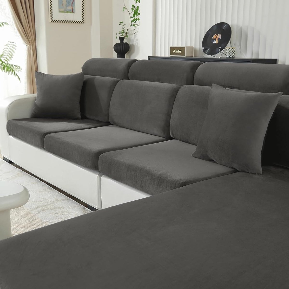 Fluwelen Stretch Bankhoes voor volwassenen - Universele Sofabescherming - Grijs