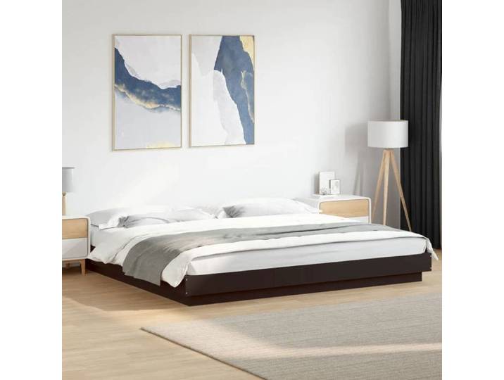 Bed Frame with LED Lights Black 180x200cm Engineered Wood bedroom furniture bed base pallet bed bed double bed 3281078
