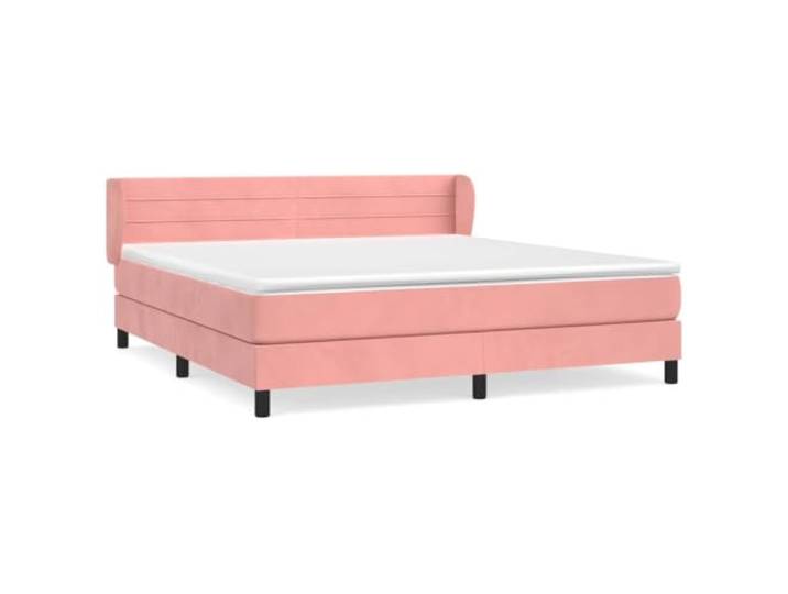 PUGYNBK Boxspringbett, Samt, Rosa, 180 x 200 cm Verstellbares Kopfteil, Taschenfederkerne, mittlere Festigkeit, Lederschutz