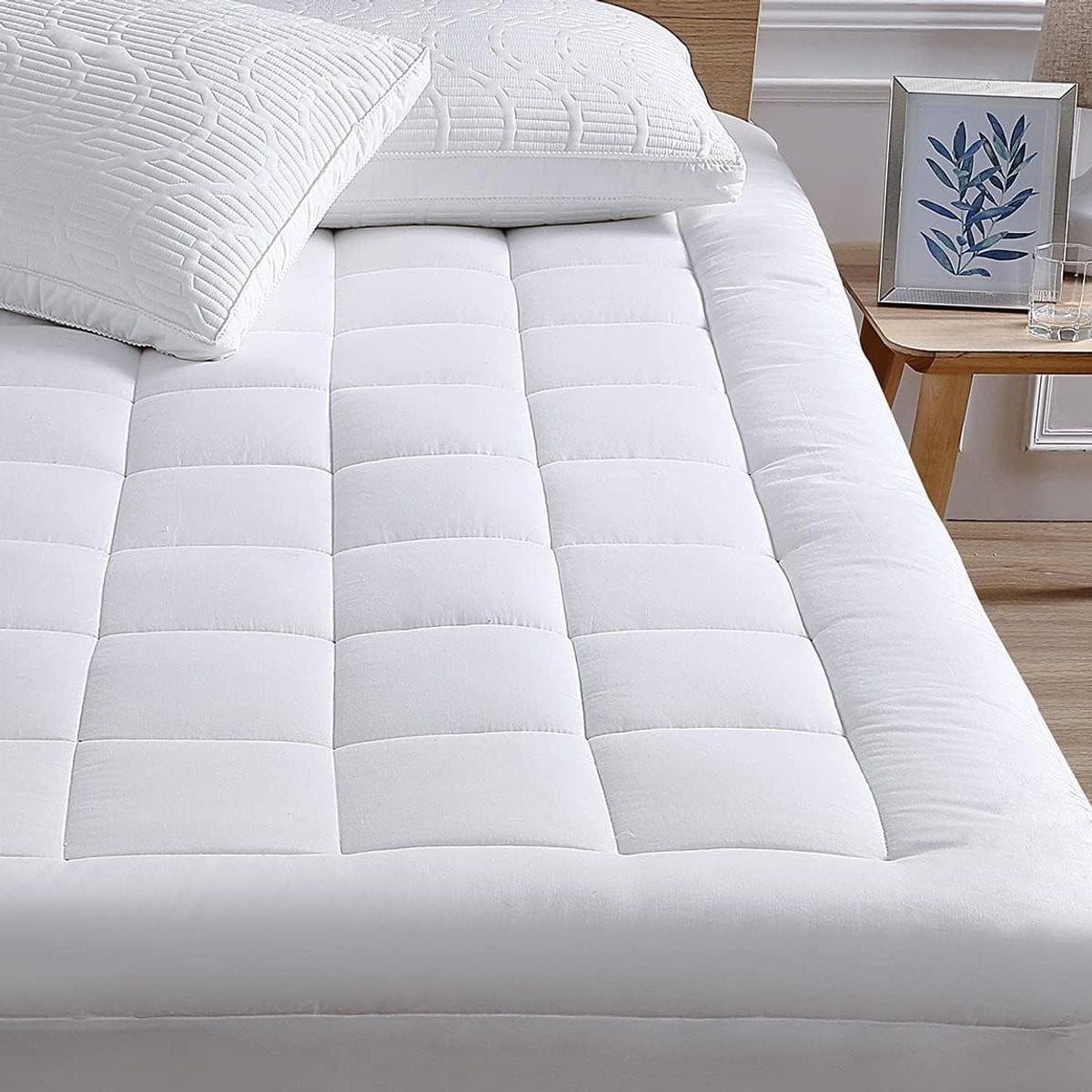 Matras Topper Matrasbeschermer Kussen Queen Size Wit Jacquard