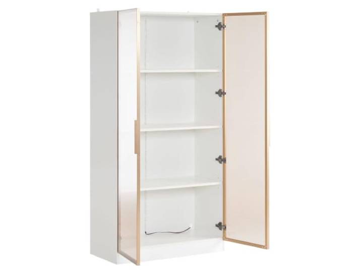 Glasvitrine 80x40x160cm mit LED, doppeltürig MDF, Glas, 60x40x160cm, 2 Schubladen, Soft-Close, LED dimmbar, USB, 60kg Tragf.