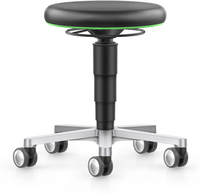 bimos Labor tabouret à roulettes, similicuir noir, hauteur d'assise 450-650 mm, anneau de couleur vert (9463L-MG01-3280)