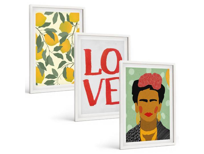 Tulup Bilder SET 3er Set - 40x60 cm Weißer Rahmen - Lemons Love Porträt von Frida, Kunststoff, Rechteckig, 40x60 cm, Fotografie, Bilder & Rahmen, Bilder