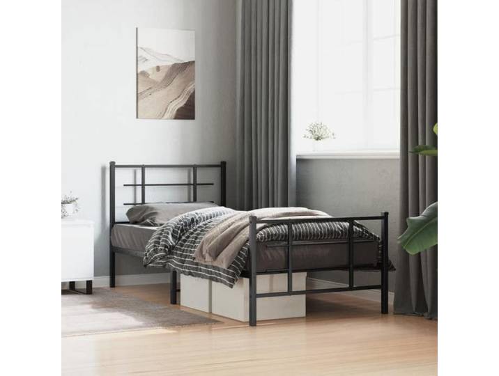 Cadre de Lit Métal avec Tête de Lit Pied de Lit Lit Simple avec Sommier à Lattes Lit Adulte avec Pied Chambre 355572